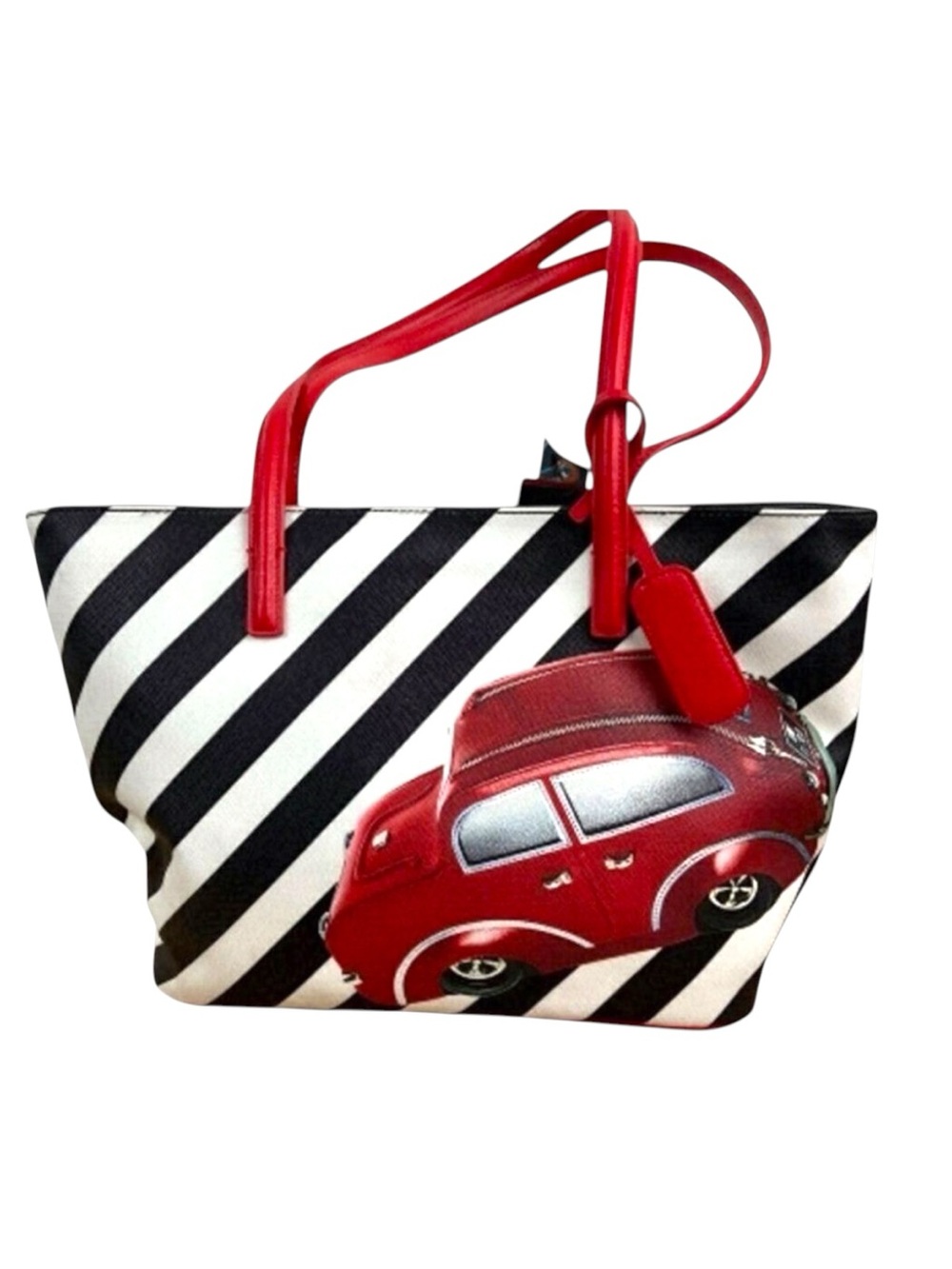 BRACCIALINI car purse black white red shoulder bag striped luxury bag